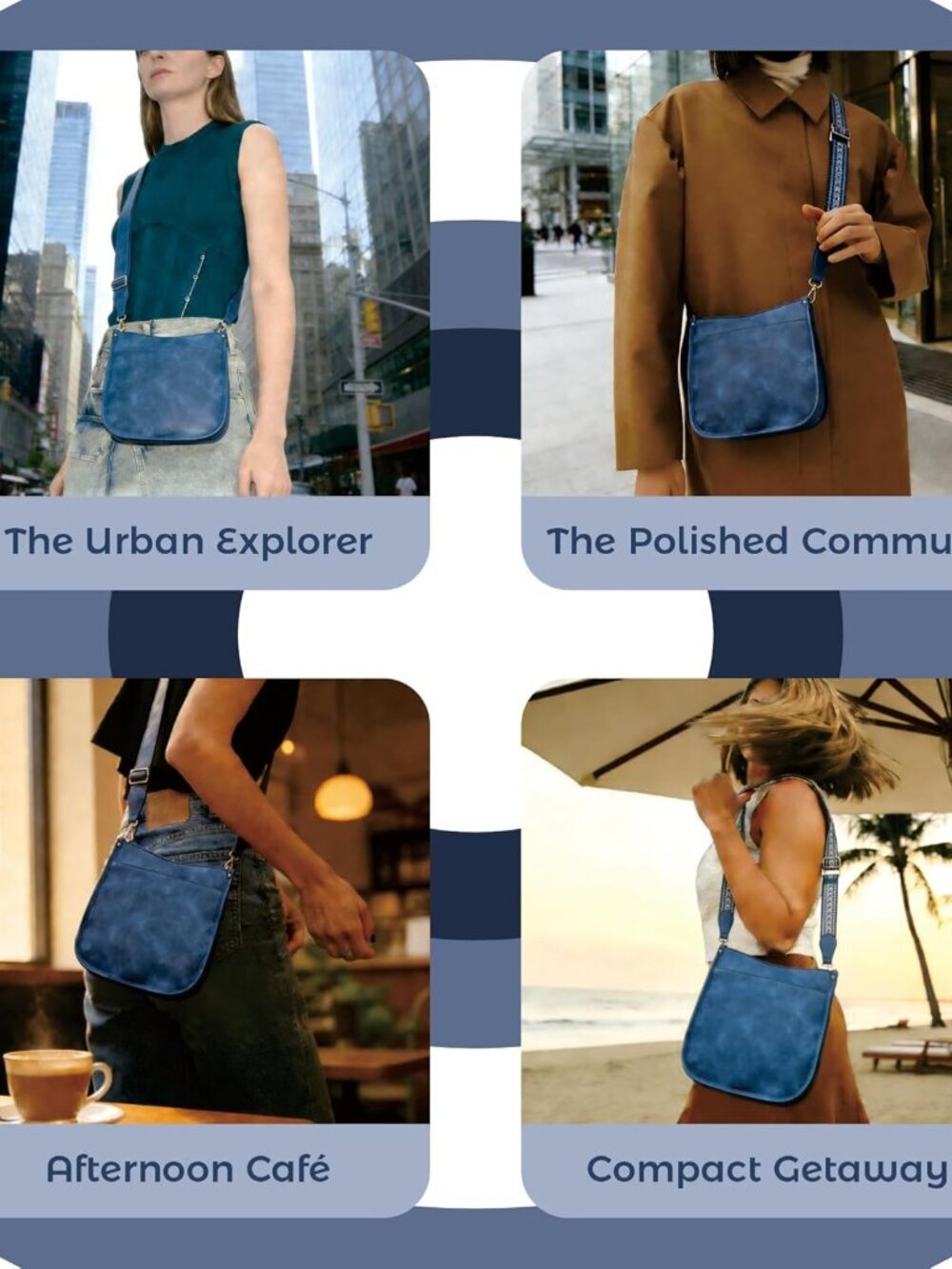 Women's Blue Imported Pu Leather 2 Adjustable Straps Zipper Crossbody Bag - Picture 2 of 7